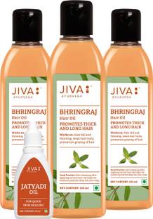 JIVA AYURVEDA Bhringraj Hair Oil - Ayurvedic Nourishing Formula For Hair Growth Naturally Hair Oil - 120 ml Each, Pack of 3 with Jatyadi Oil - 20 ml Hair Oil