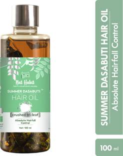 Nat Habit TriLeaf Hair Fall Control Summer Dasabuti Hair Oil | Hair & Scalp Massage, Hair Growth, Dry Frizzy Hair | Ayurvedic, Herbal, Fresh Made | 15 Herbs Heat Soaked | Castor, Coconut, Amla (100ml) Hair Oil