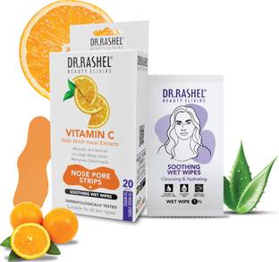 DR.RASHEL Vitamin C 10 Nose Strips and 10 Wet Wipes Blackhead & Whitehead remover Strips