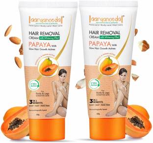 Aaryanveda Hair Removal Cream with Whitening Effect Papaya Only 2 min. Formula 60g (Pack-2) Cream