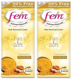 Fem Fairness Naturals Turmeric Hair Removal Cream For All Skin - 40+20g (50% Extra) Cream