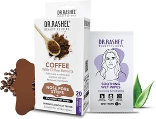 DR.RASHEL Coffee 10 Nose Strips and 10 Wet Wipes Blackhead & Whitehead remover Strips