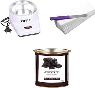 CUVLY Waxing Kit-Heater, 550g Chocolate Wax, 35 Strips & Applicators for Hair Removal Wax