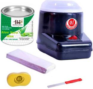 BI - QUALITY PRODUCT THE ALOEVERA WAX COMBO WITH BLACK WAX HEATER , 600G ALOEVERA WAX , 70 WAX STRIPS , 1 WAX KNIFE , 1 BATH SPONGE Wax