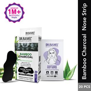 DR.RASHEL Bamboo charcoal 10 Nose Strips and 10 Wet Wipes Blackhead & Whitehead remover Strips