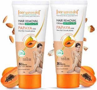Aaryanveda Hair Removal Cream with Whitening Effect Papaya Only 2 min. Formula 60g (Pack-2) Cream