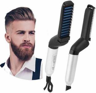 GaxQuly Electric Hair Straightener Brush, Men Quick Beard Straightner Styler Massage Comb, Hair Straightening, Curly Hair Straightening Comb, Side Hair Detangling Electric Multi-functional Beard and Hair Straightener for Men Hair Straightener Brush