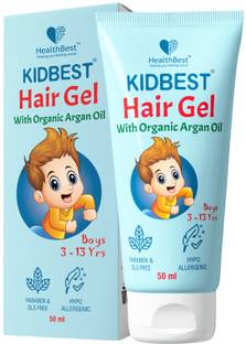 HealthBest Kidbest Hair Gel for Kids Hair Styling | Made with Organic Argan Oil, Kertine & Moringa Oil | Hair Growth | Damaged Hair | Tear, Paraben, SLS free | 50ml Hair Gel