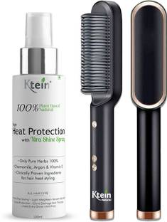 ktein Hair Straightener Brush + 100% Plant-Based Extra Shine Hair Spray