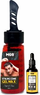 MG8 Hair Styling comb gel wax 250ml & DE-TAN Face serum 50ml Combo Pack For Men Hair Wax