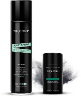 THICK FIBER Hair Fibers (BLACK 12g) + Hair Spray (250ml) Combo For Thinning & Bald Spots Hair Fiber