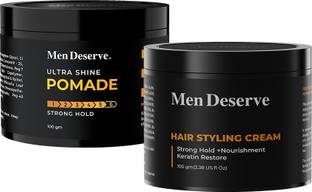Men Deserve Combo of Hair Styling Ultra Shine Pomade and Hair Styling Cream (Strong Hold) Hair Cream