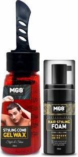 MG8 Hair Styling Comb Gel Wax 250ml & Hair Styling Foam 100ml Combo Pack For Men Hair Wax