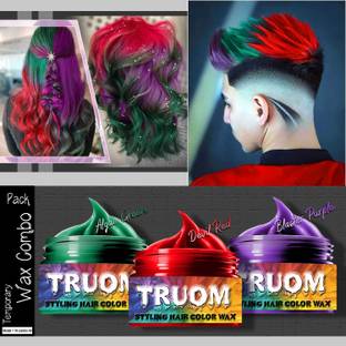 TRUOM Waterproof/Temporary hair Color Wax Combo(Green + Red + Purple) Hair Mousse