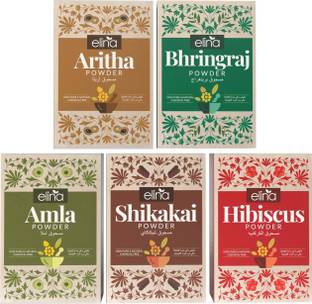 elina 100% Pure Organic Amla,Reetha,Shikakai,Bhringraj,Hibiscus Powder Combo for Hair
