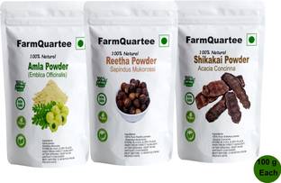 FarmQuartee Organic Herbal Amla + Shikakai + Reetha Powder- Combo Pack of 3