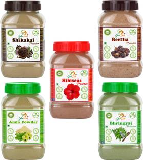 Glow Lush 100% Natural Amla, Reetha, Shikakai, Bhringraj, Hibiscus Powder (125g Each)