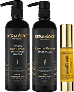 keralooks professional Sulphate free shampoo|500ml|Hair mask 500ml|Argan hair serum|50ml| (COMBO SET)