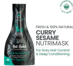 Nat Habit Curry Sesame FRESH Hair Mask (NutriMask) | Anti-Greying, Hair Smoothening | Dry, Frizzy Hair Treatment | Ayurvedic, Herbal | 15 Herbs Heat Soaked | Black Sesame, CurryLeaves, Castor, Coconut