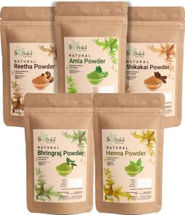 BE HERBAL 100% Natural Amla+Bhringraj+Shikakai+Reetha+Heena Powder & Hair Care (100g Each)