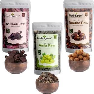Herbalgram 100% Organic Amla Reetha Shikakai (Row Form) - Combo Pack of 3