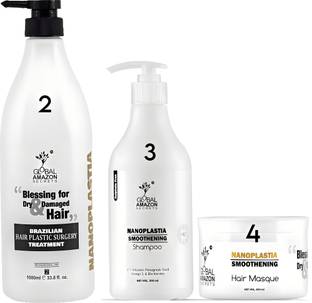 Global Amazon Secrets treatment 1000ml with smoothing Shampoo 500ml and hair masque 500ml