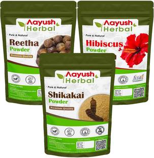 Aayush Herbal 100% NATURAL Hibiscus/Shikakai/Reetha Powder For Hair Growth/Hair treatment (100g Each)