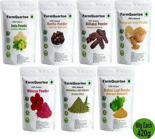 FarmQuartee Amla Reetha Shikakai Hibiscus Bhringraj Brahmi Fenugreek (Methi Powder& Haircare