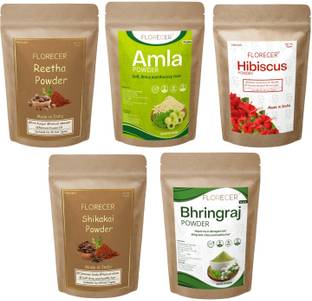 FLORECER Amla,Reetha,Shikakai,Bhringraj and Hibiscus Powder for Hair (Each 50 Gram)