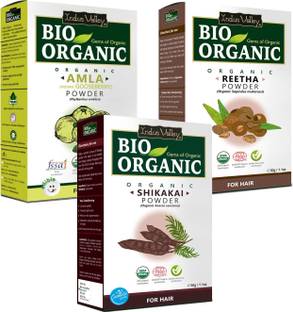 Indus Valley BIO Organic Amla Powder Shikakai Powder & Reetha Powder Hair Care Combo 30gEach