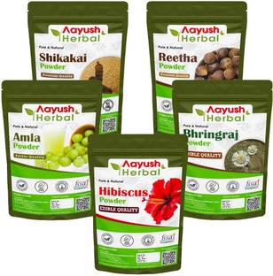 Aayush Herbal HIBISCUS/IREETHA/AMLA/SHIKAKAI/BHRINGRAJ POWDER FOR HAIR COMBO (50g EACH)