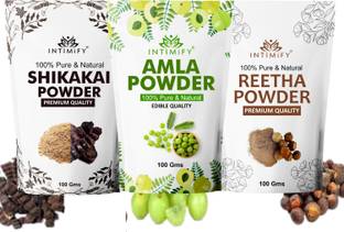INTIMIFY Amla, Reetha, Shikakai Powder Combo Pack, Herbal Hair Mask, Controls Dandruff