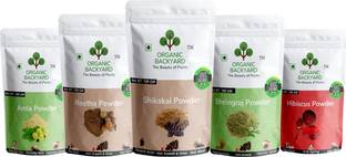 Organic Backyard 100% Natural Amla Reetha Shikakai Bhringraj Hibiscus Combo 100gm Each