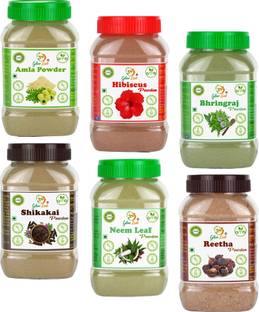Glow Lush Organic Amla, Reetha, Shikakai, Bhringraj, Hibiscus & Neem Powder(50g Each)