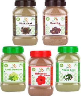 Glow Lush Hair Pack of Amla, Reetha, Shikakai, Hibiscus, Neem Powder