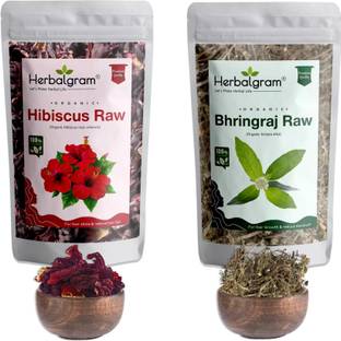 Herbalgram Organic Bhringraj Hibisucs Dried Flowers and Leaves (Row Form)-Combo Pack of 2