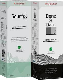 Atrimed Denz & Darc Hair Oil and Scurfol Anti-Dandruff Topical Pack of 2