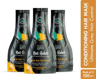 Nat Habit Curry Mustard FRESH Hair Mask (NutriMask) | Anti-Greying, Hair Smoothening | Dry, Frizzy Hair Treatment | Ayurvedic, Herbal | 15 Herbs Heat Soaked | Mustard, Curry Leaves, Castor, Coconut (Pack of 3)