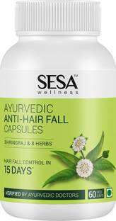 SESA Ayurvedic Anti-Hair Fall Capsules - Bhringraj & 8 Herbs - 100% VEG, 60 Caps