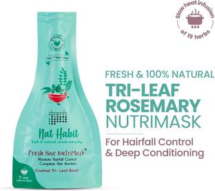 Nat Habit Tri-Leaf FRESH Hair Mask (NutriMask) | Hairfall Control & Hair Smoothening | Dry, Frizzy Hair Treatment | Ayurvedic, Herbal | 17 Herbs Heat Soaked | Neem, Hibiscus, Curry, Castor, Coconut
