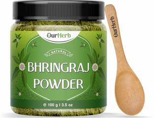 OurHerb Pure & Natural Bhringraj Powder for Hair Care with Wooden Spoon - 100 g