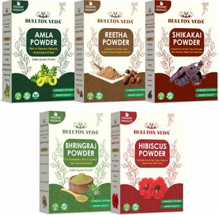 Bulltox Veda Amla, Reetha, Shikakai, Bhringraj & Hibiscus Powder - Hair Pack Combo Pack
