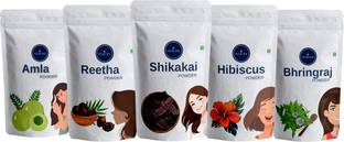 VEDICINE Amla Reetha Shikakai Hibiscus and Bhringraj Powder For Hair Pack (40g each)