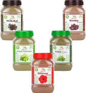 Glow Lush 100% Pure Amla, Reetha, Shikakai, Hibiscus, Tulsi Powder Combo (125g Each)