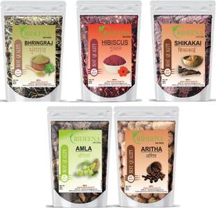 Rideena Natural Dry Amla Reetha Shikakai Bhringraj Hibiscus (100x5=500) For Hair Pack