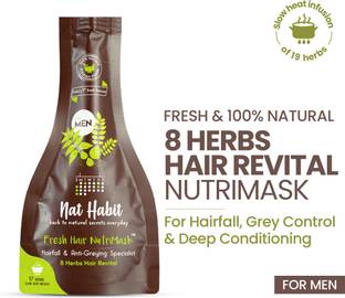 Nat Habit Revital FRESH Hair Mask (NutriMask) | Hairfall Control, Dandruff & Anti-Greying | Ayurvedic, Herbal | 17 Herbs Heat Soaked | Neem, Hibiscus, Curry, Castor, Coconut, Amla, Bhringraj