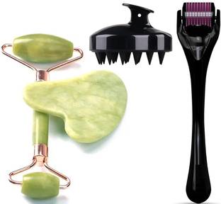 RUGY Hair Scalp Massager With Jade Roller Gua Sha Stone And Derma Roller