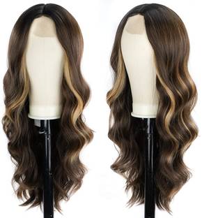 tressed up hair Blonde Highlight Wigs for Women Long Curly Synthetic Wigs Middle Part Hair Extension