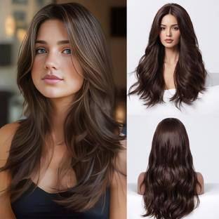 Pinaka Full Head Synthetic  Wig For Women Net Wig Cap (Natural Brown) Hair Extension