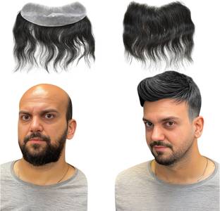 Blushia Hair Men's Front Hairline 100% Natural Hair Forehead Men Frontal/Hairpiece Hair Accessory Set